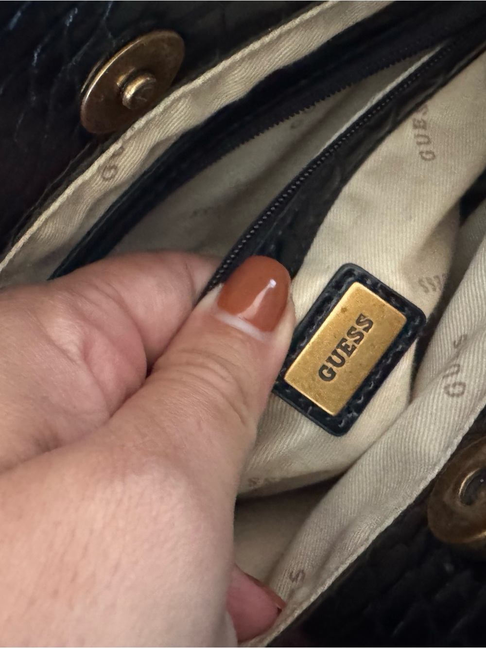 GUESS Black Croc-Embossed Satchel with Gold Accent Hardware - Picture 6 of 6